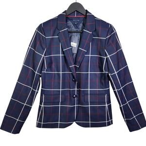 NEW Tommy Hilfiger Blazer Sz 2 Womens Navy Blue Plaid Academia Preppy Old Money
